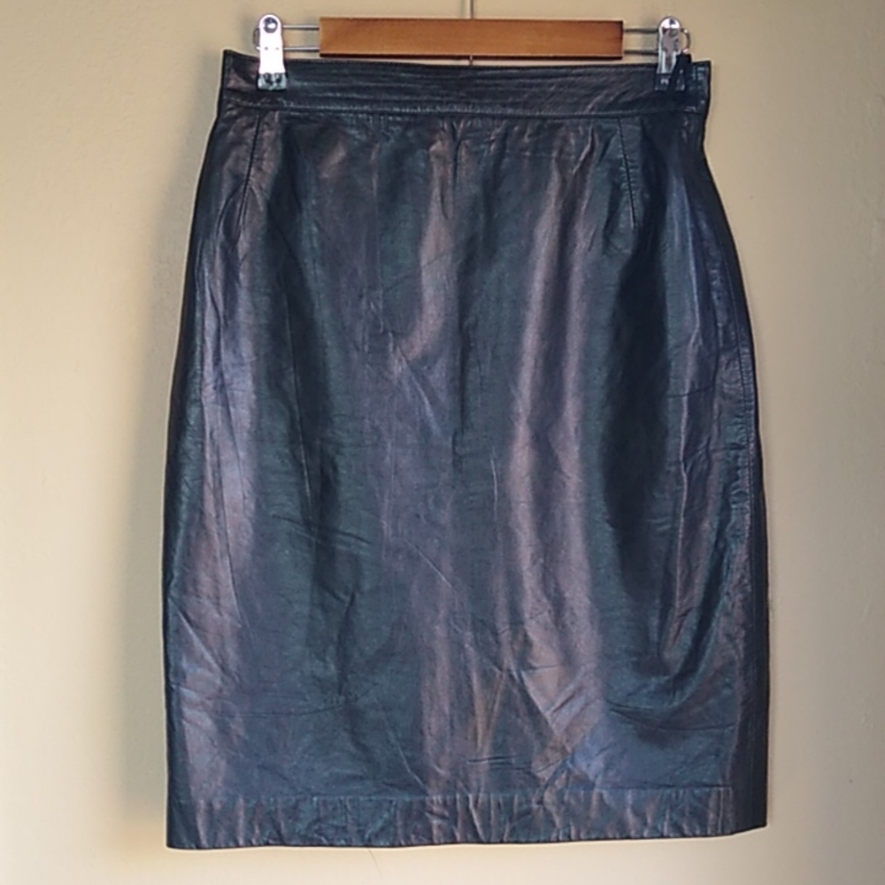 Renzo pencil vintage leather midi Skirt 80's 90's Y2K, Black Size 38/M